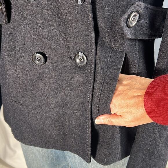 New Nine West navy double breasted wool blend collared button up pea coat 14 - Picture 4 of 13